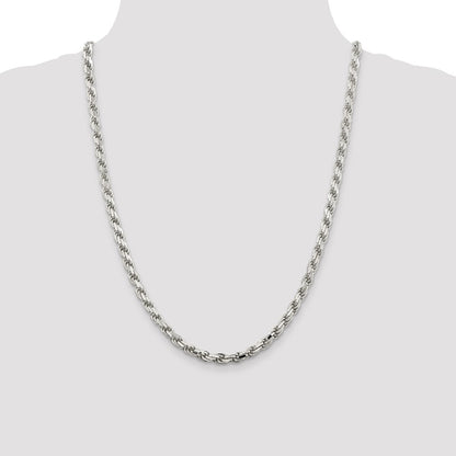 24 Inch Sterling Silver 5.75mm Diamond-Cut Rope Chain Necklace