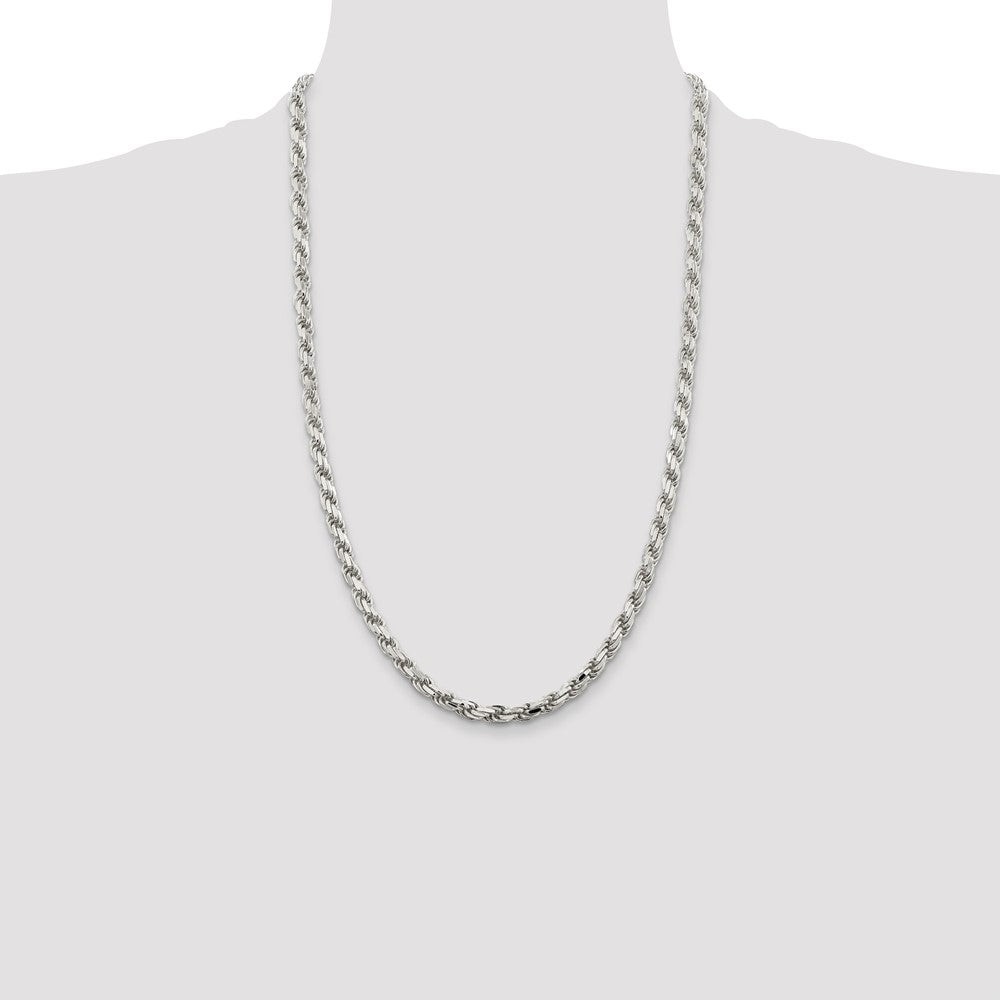 26 Inch Sterling Silver 5.75mm Diamond-Cut Rope Chain Necklace