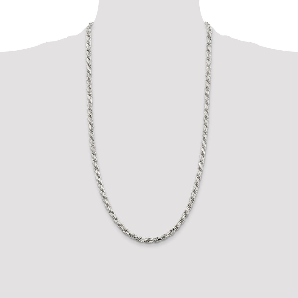 28 Inch Sterling Silver 5.75mm Diamond-Cut Rope Chain Necklace
