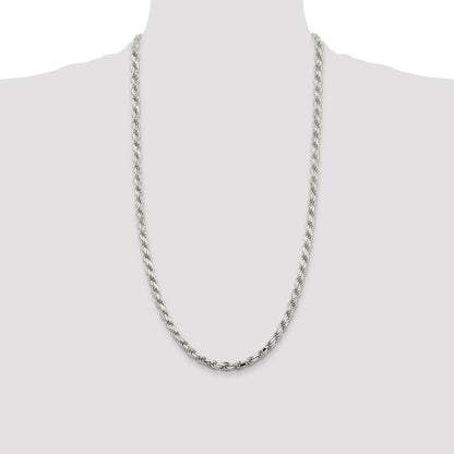 28 Inch Sterling Silver 5.75mm Diamond-Cut Rope Chain Necklace