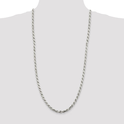 30 Inch Sterling Silver 5.75mm Diamond-Cut Rope Chain Necklace