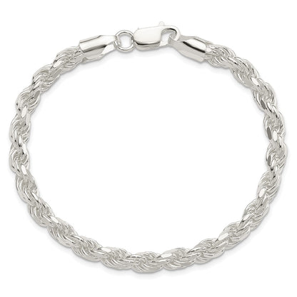10 Inch Sterling Silver 5.75mm Diamond-Cut Rope Chain Bracelet