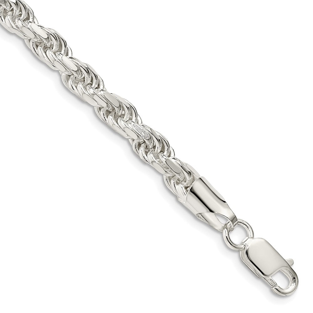 10 Inch Sterling Silver 5.75mm Diamond-Cut Rope Chain Bracelet