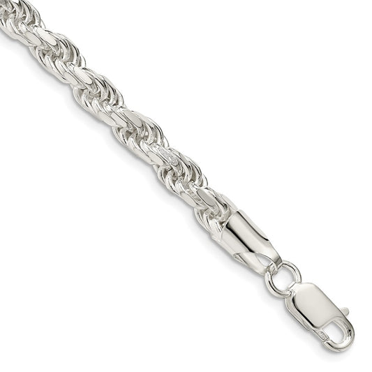 10 Inch Sterling Silver 5.75mm Diamond-Cut Rope Chain Bracelet