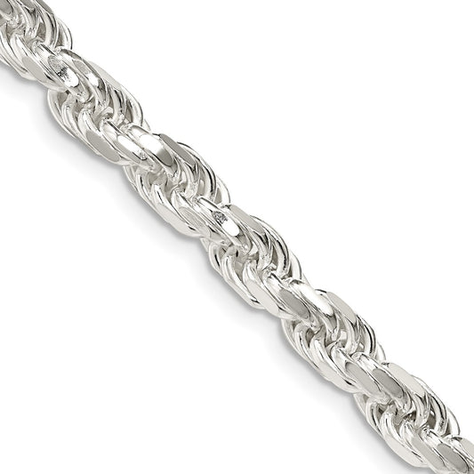 24 Inch Sterling Silver 5.75mm Diamond-Cut Rope Chain Necklace
