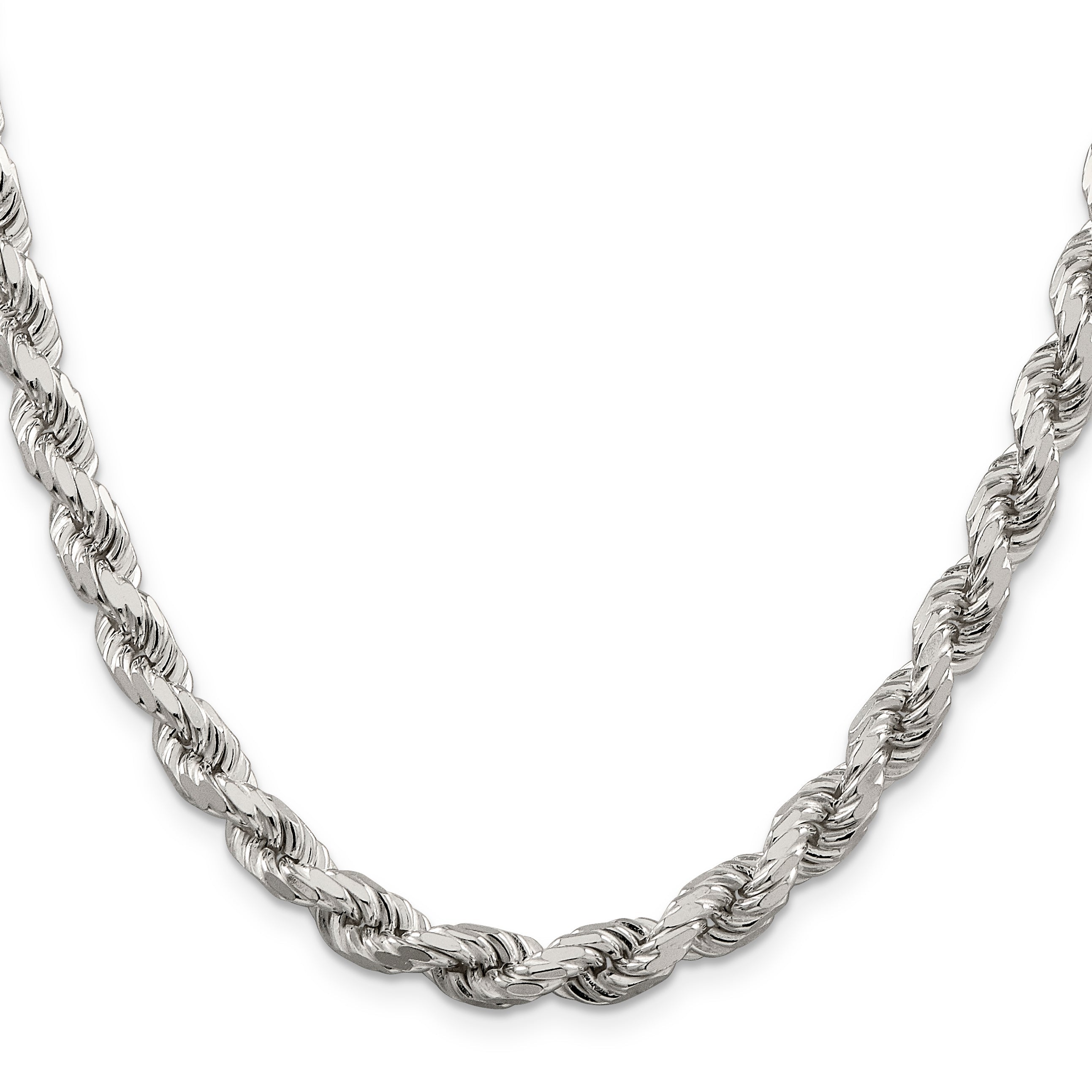 30 Inch Sterling Silver 6.5mm Diamond-Cut Rope Chain Necklace
