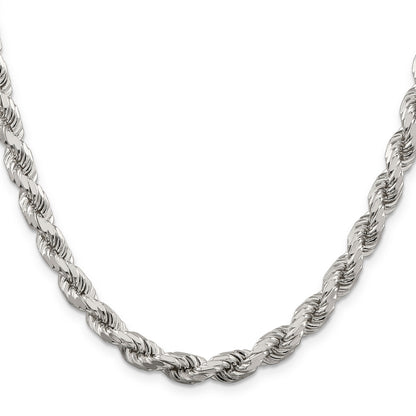 36 Inch Sterling Silver 6.5mm Diamond-Cut Rope Chain Necklace