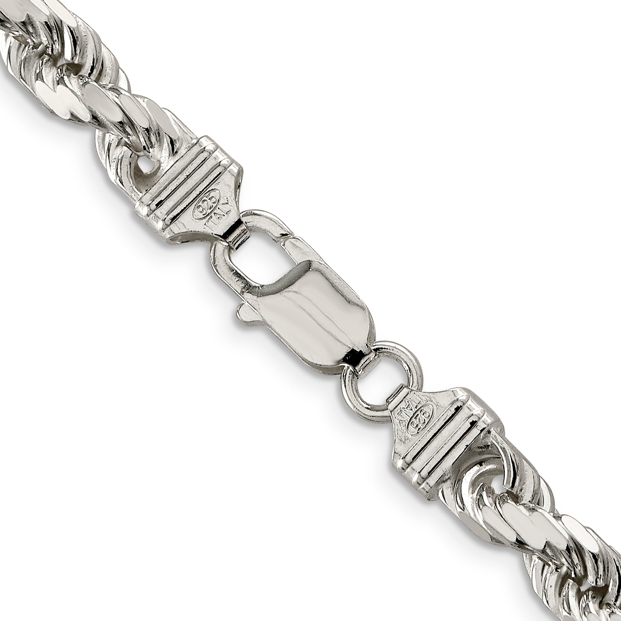 36 Inch Sterling Silver 6.5mm Diamond-Cut Rope Chain Necklace