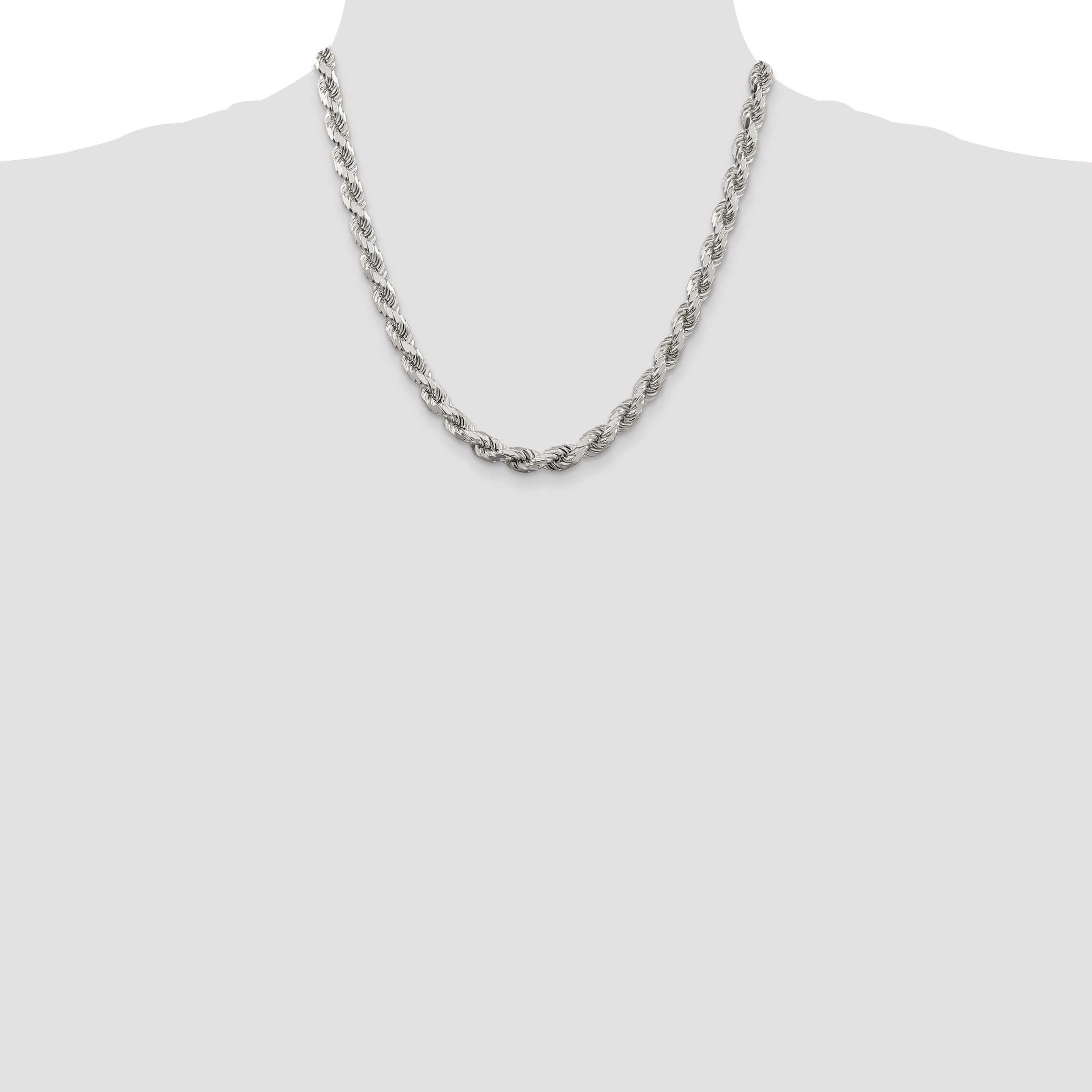 20 Inch Sterling Silver 6.5mm Diamond-Cut Rope Chain Necklace