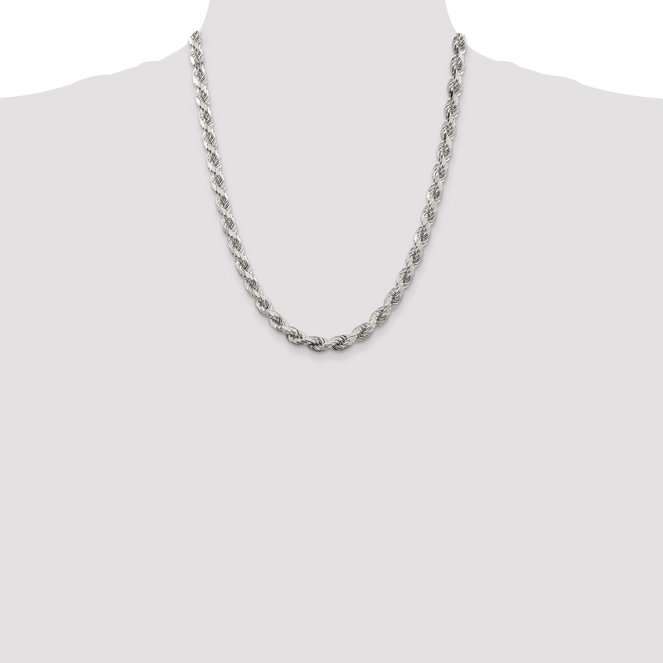 22 Inch Sterling Silver 6.5mm Diamond-Cut Rope Chain Necklace