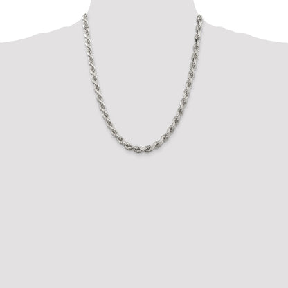 22 Inch Sterling Silver 6.5mm Diamond-Cut Rope Chain Necklace