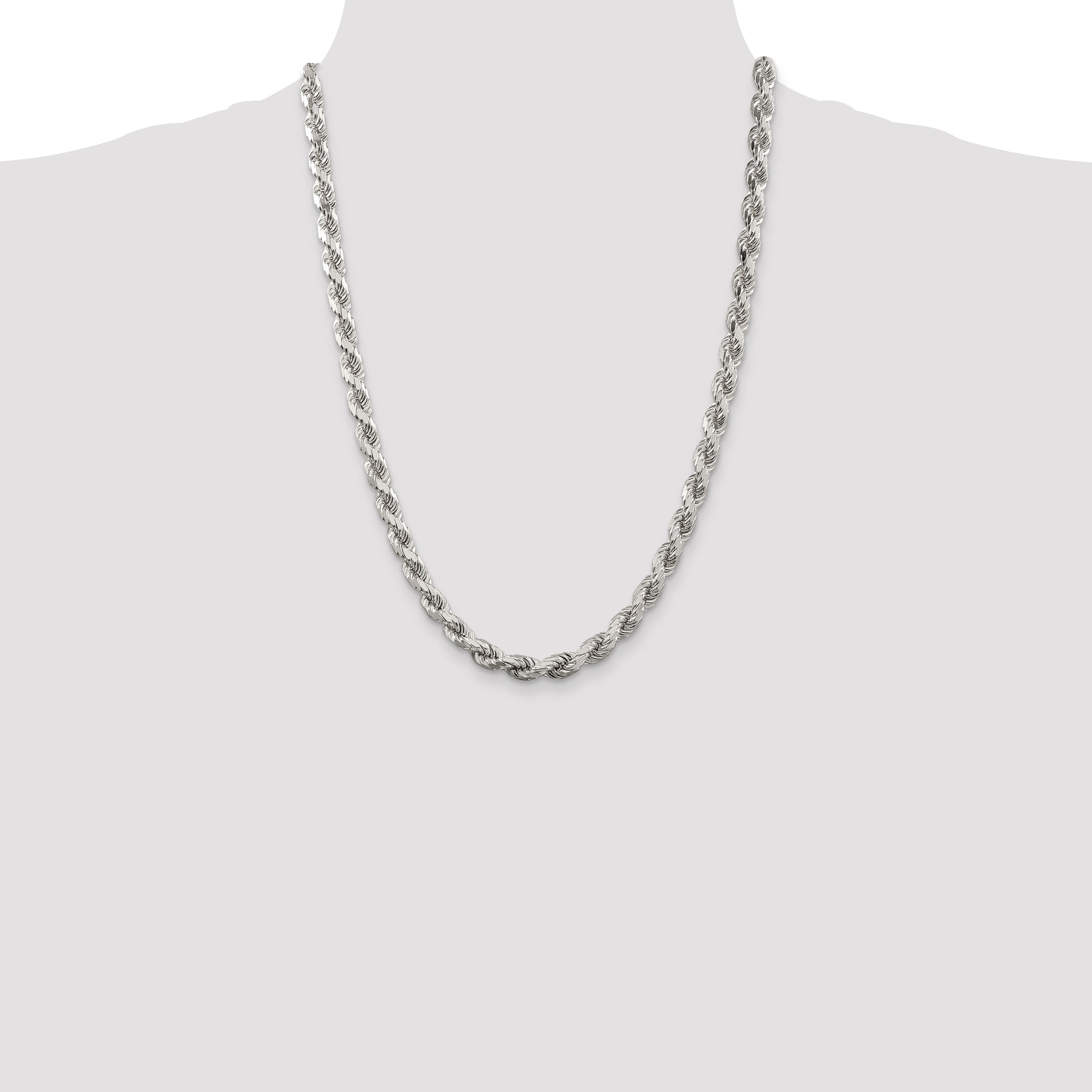 24 Inch Sterling Silver 6.5mm Diamond-Cut Rope Chain Necklace