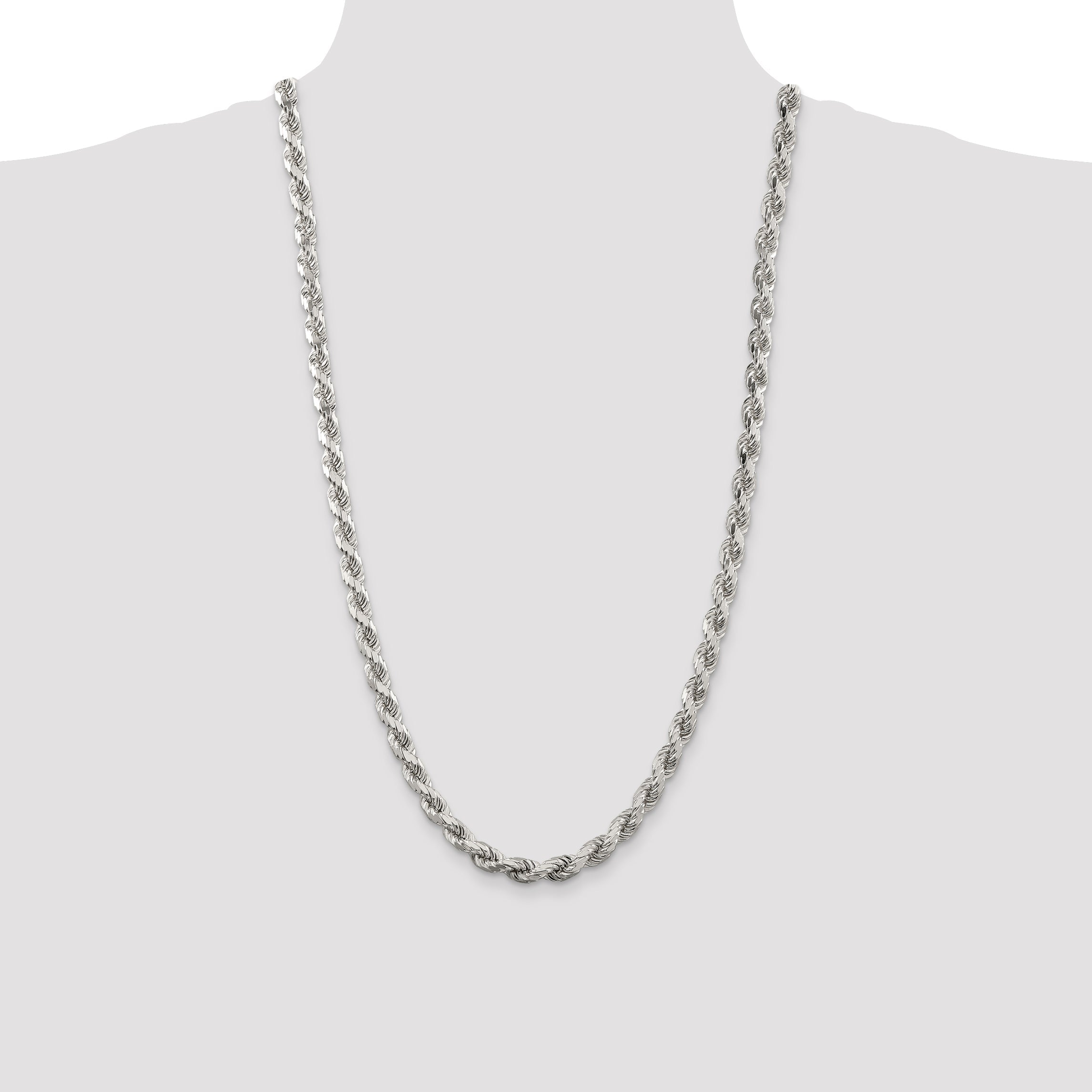 28 Inch Sterling Silver 6.5mm Diamond-Cut Rope Chain Necklace