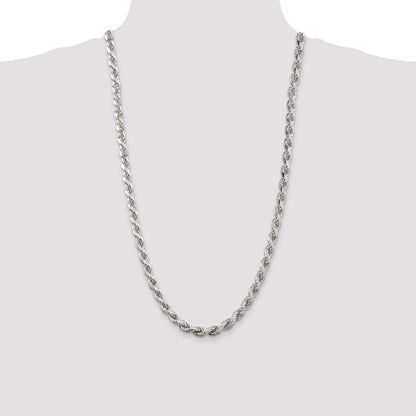28 Inch Sterling Silver 6.5mm Diamond-Cut Rope Chain Necklace