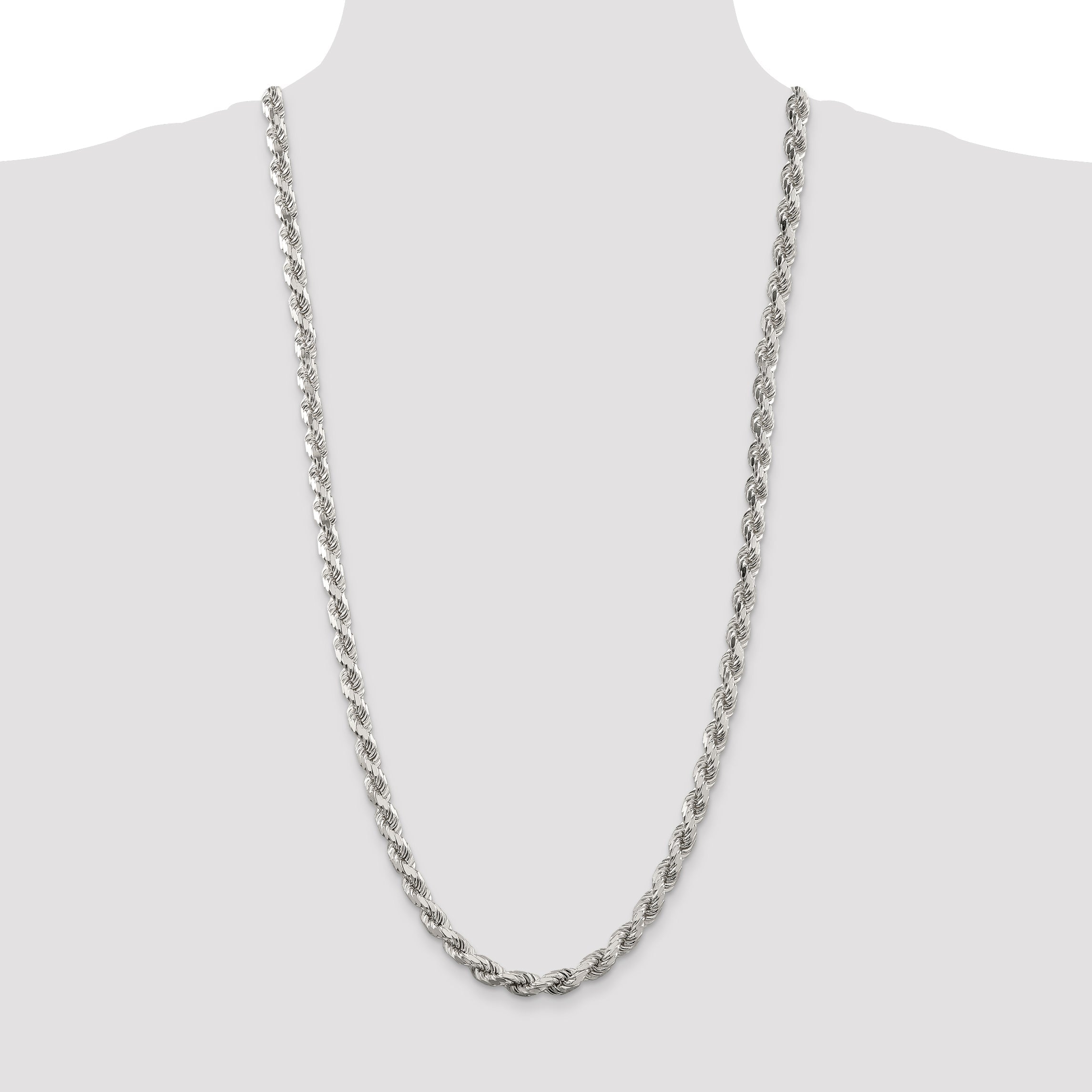 30 Inch Sterling Silver 6.5mm Diamond-Cut Rope Chain Necklace