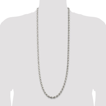 36 Inch Sterling Silver 6.5mm Diamond-Cut Rope Chain Necklace