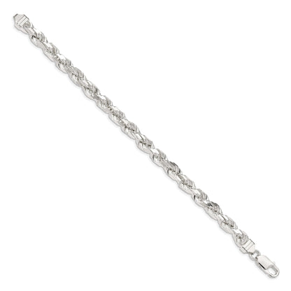 9 Inch Sterling Silver 6.5mm Diamond-Cut Rope Chain Bracelet