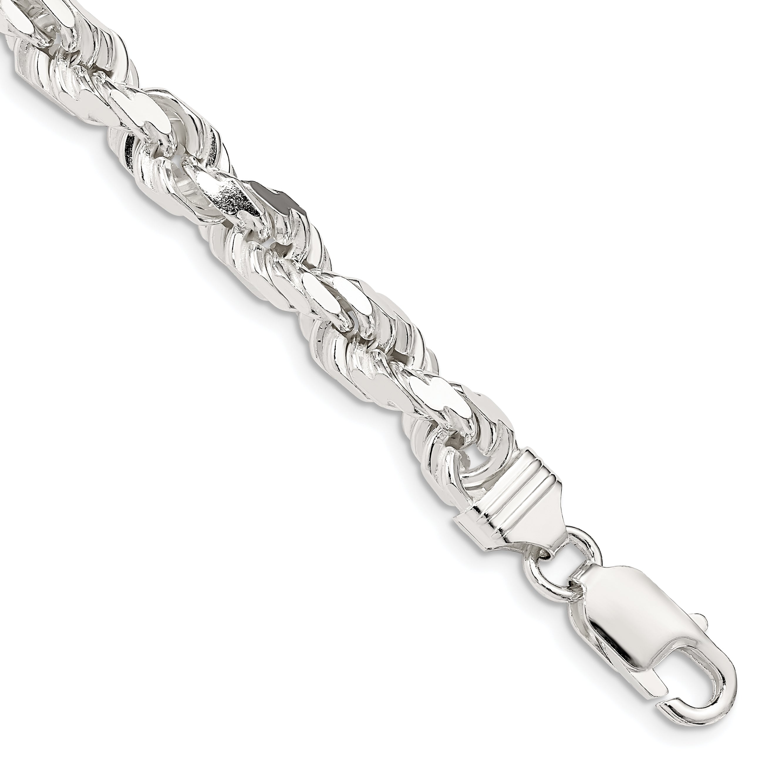 10 Inch Sterling Silver 6.5mm Diamond-Cut Rope Chain Bracelet