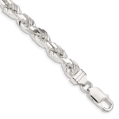9 Inch Sterling Silver 6.5mm Diamond-Cut Rope Chain Bracelet