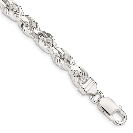 9 Inch Sterling Silver 6.5mm Diamond-Cut Rope Chain Bracelet