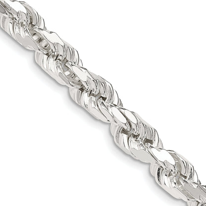 26 Inch Sterling Silver 6.5mm Diamond-Cut Rope Chain Necklace