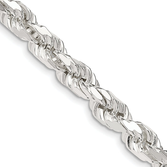 22 Inch Sterling Silver 6.5mm Diamond-Cut Rope Chain Necklace