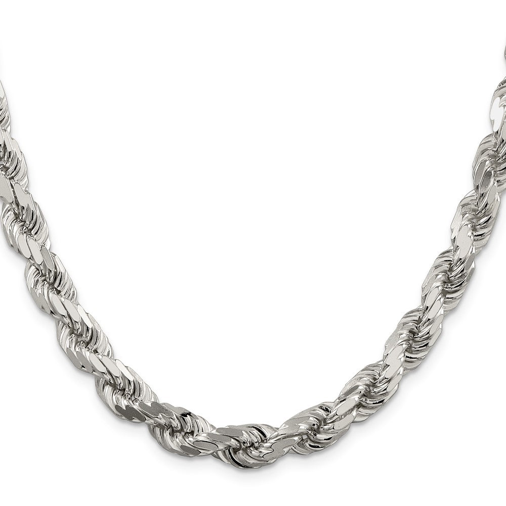 26 Inch Sterling Silver 7.8mm Diamond-Cut Rope Chain Necklace