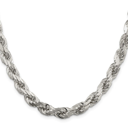 26 Inch Sterling Silver 7.8mm Diamond-Cut Rope Chain Necklace