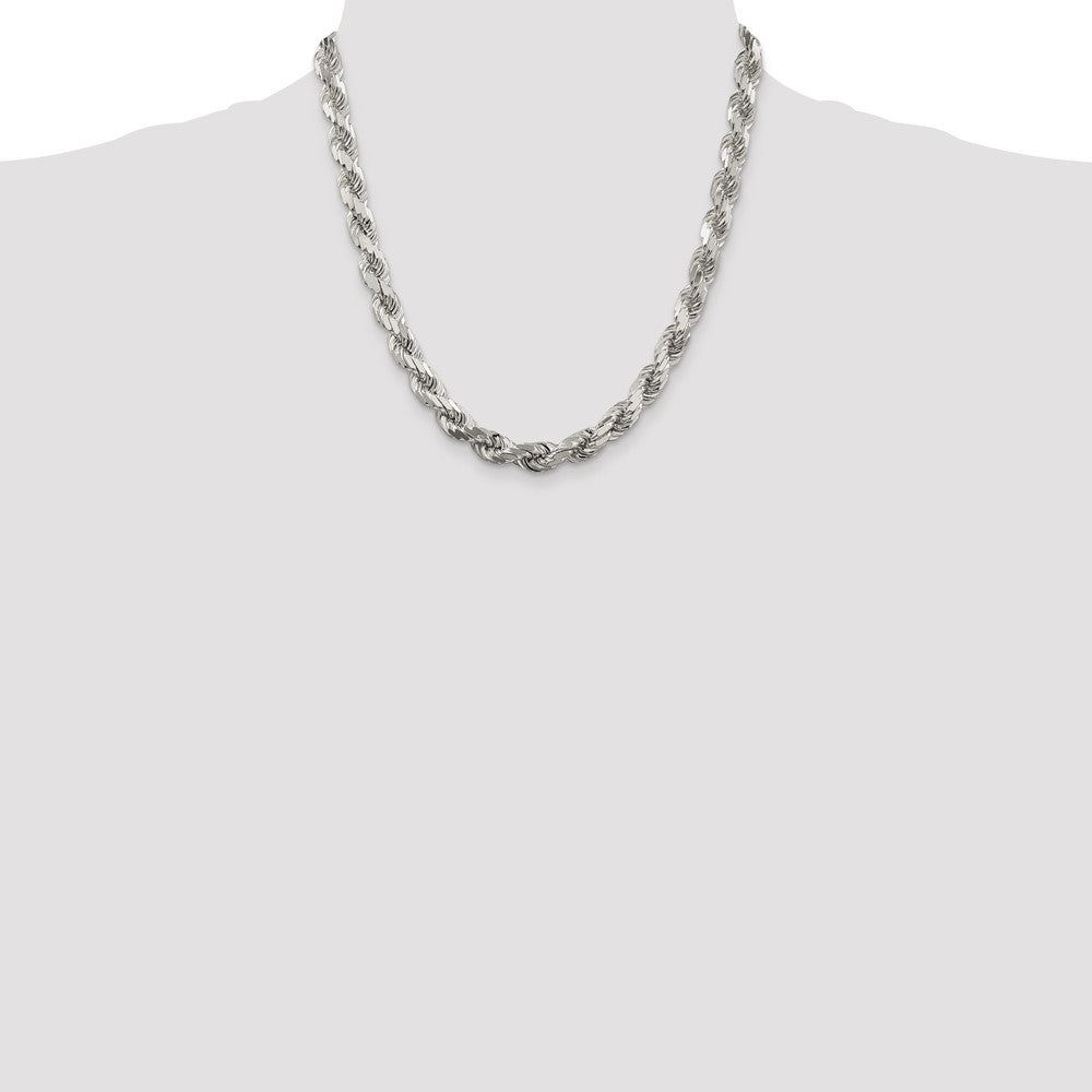 20 Inch Sterling Silver 7.8mm Diamond-Cut Rope Chain Necklace