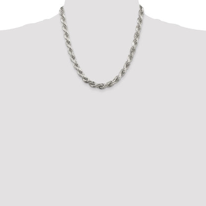 20 Inch Sterling Silver 7.8mm Diamond-Cut Rope Chain Necklace