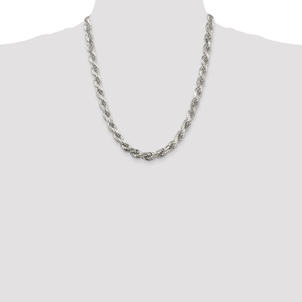22 Inch Sterling Silver 7.8mm Diamond-Cut Rope Chain Necklace