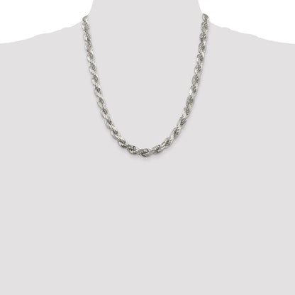 22 Inch Sterling Silver 7.8mm Diamond-Cut Rope Chain Necklace