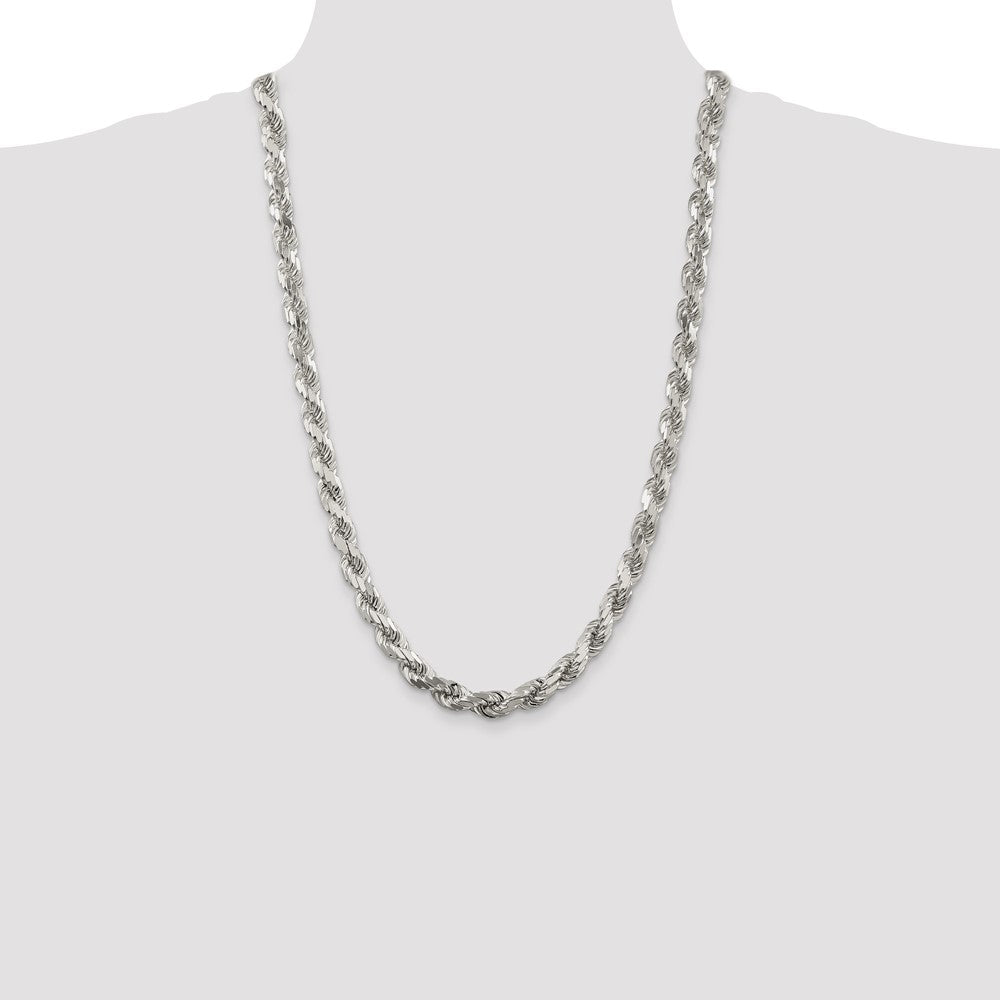 26 Inch Sterling Silver 7.8mm Diamond-Cut Rope Chain Necklace