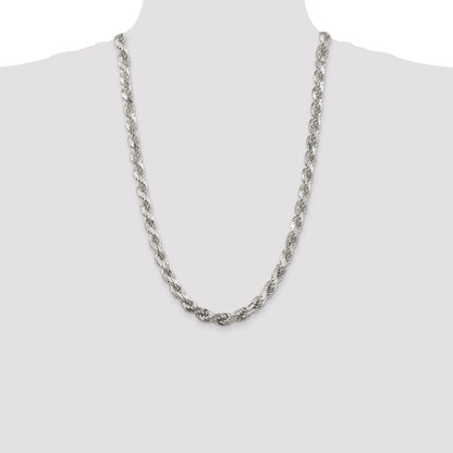 26 Inch Sterling Silver 7.8mm Diamond-Cut Rope Chain Necklace