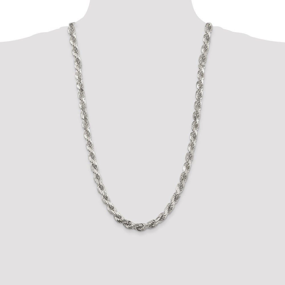 28 Inch Sterling Silver 7.8mm Diamond-Cut Rope Chain Necklace