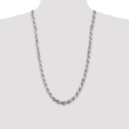 28 Inch Sterling Silver 7.8mm Diamond-Cut Rope Chain Necklace