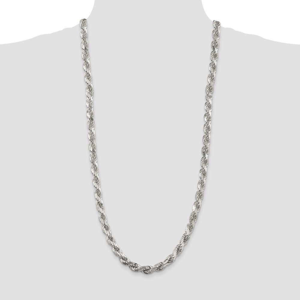 30 Inch Sterling Silver 7.8mm Diamond-Cut Rope Chain Necklace