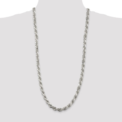30 Inch Sterling Silver 7.8mm Diamond-Cut Rope Chain Necklace