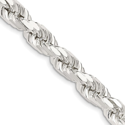 26 Inch Sterling Silver 7.8mm Diamond-Cut Rope Chain Necklace