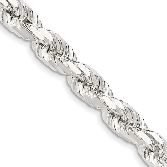 26 Inch Sterling Silver 7.8mm Diamond-Cut Rope Chain Necklace
