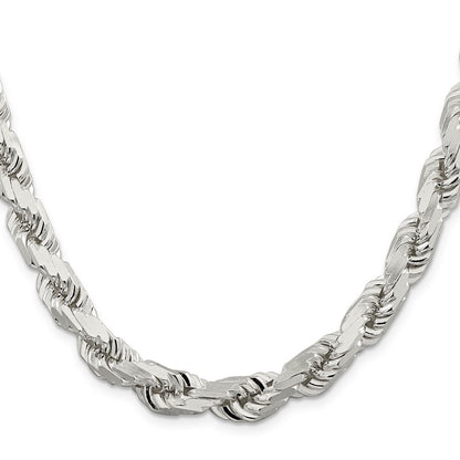 26 Inch Sterling Silver 9.0mm Diamond-Cut Rope Chain Necklace