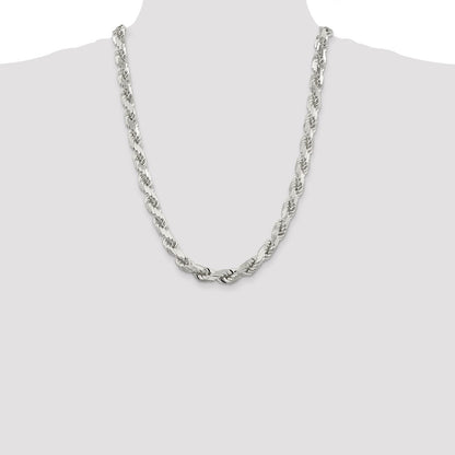 24 Inch Sterling Silver 9.0mm Diamond-Cut Rope Chain Necklace