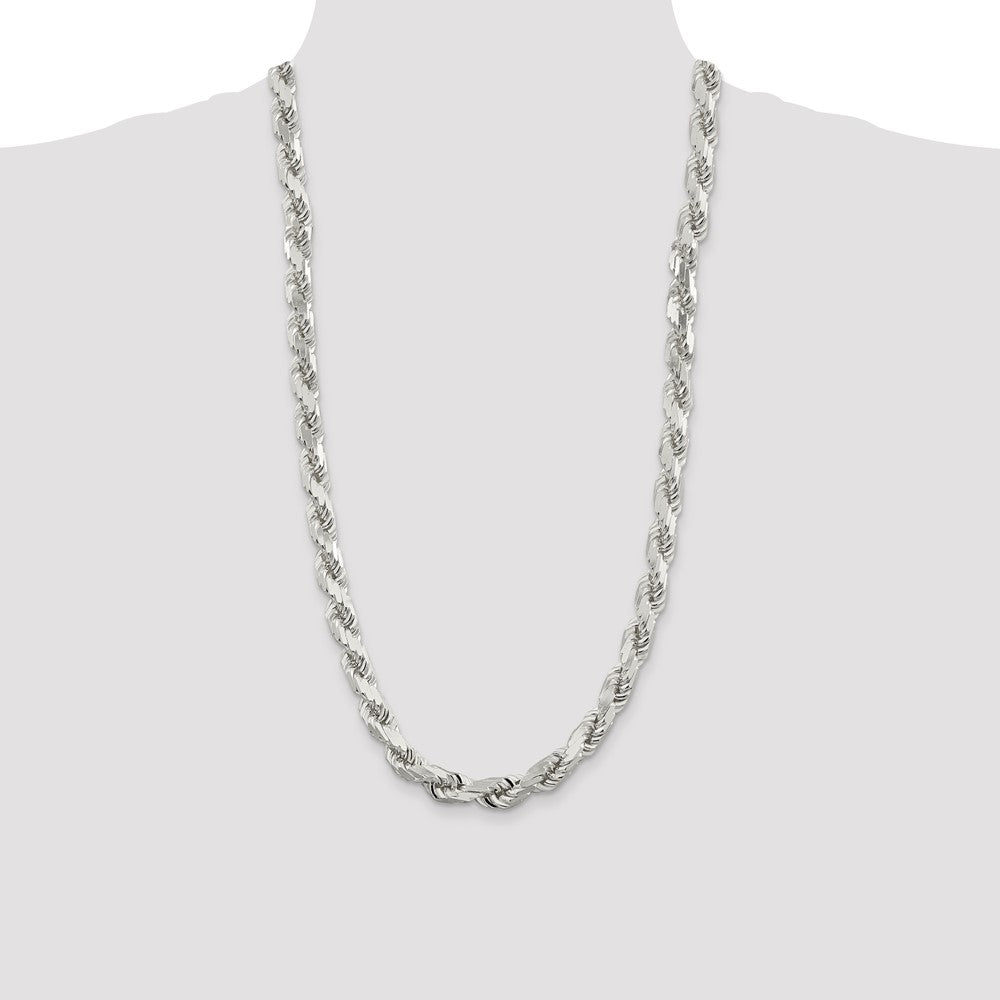 28 Inch Sterling Silver 9.0mm Diamond-Cut Rope Chain Necklace