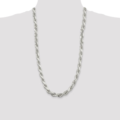 28 Inch Sterling Silver 9.0mm Diamond-Cut Rope Chain Necklace