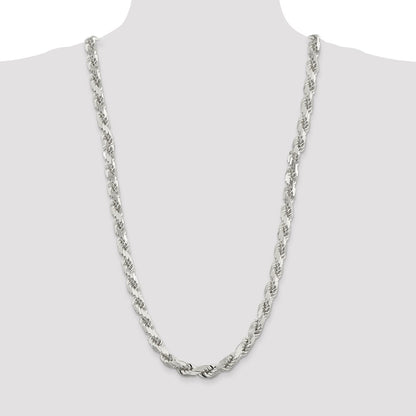 30 Inch Sterling Silver 9.0mm Diamond-Cut Rope Chain Necklace