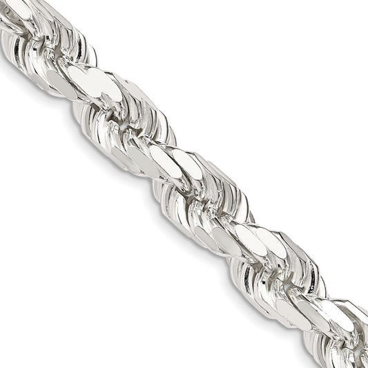 28 Inch Sterling Silver 9.0mm Diamond-Cut Rope Chain Necklace