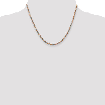 18 Inch Sterling Silver And Rose Vermeil 2.5mm Diamond-Cut Rope Chain Necklace