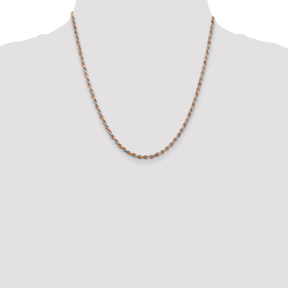 20 Inch Sterling Silver And Rose Vermeil 2.5mm Diamond-Cut Rope Chain Necklace
