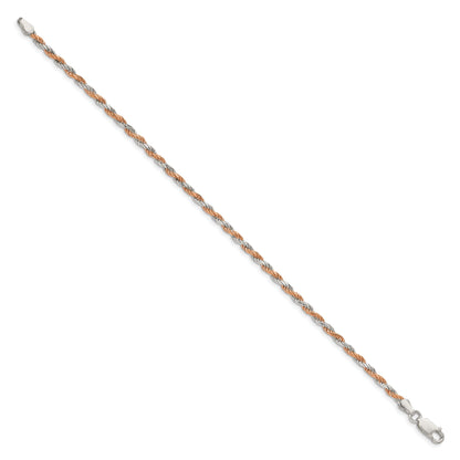 7 Inch Sterling Silver And Rose Vermeil 2.5mm Diamond-cut Rope Chain Bracelet