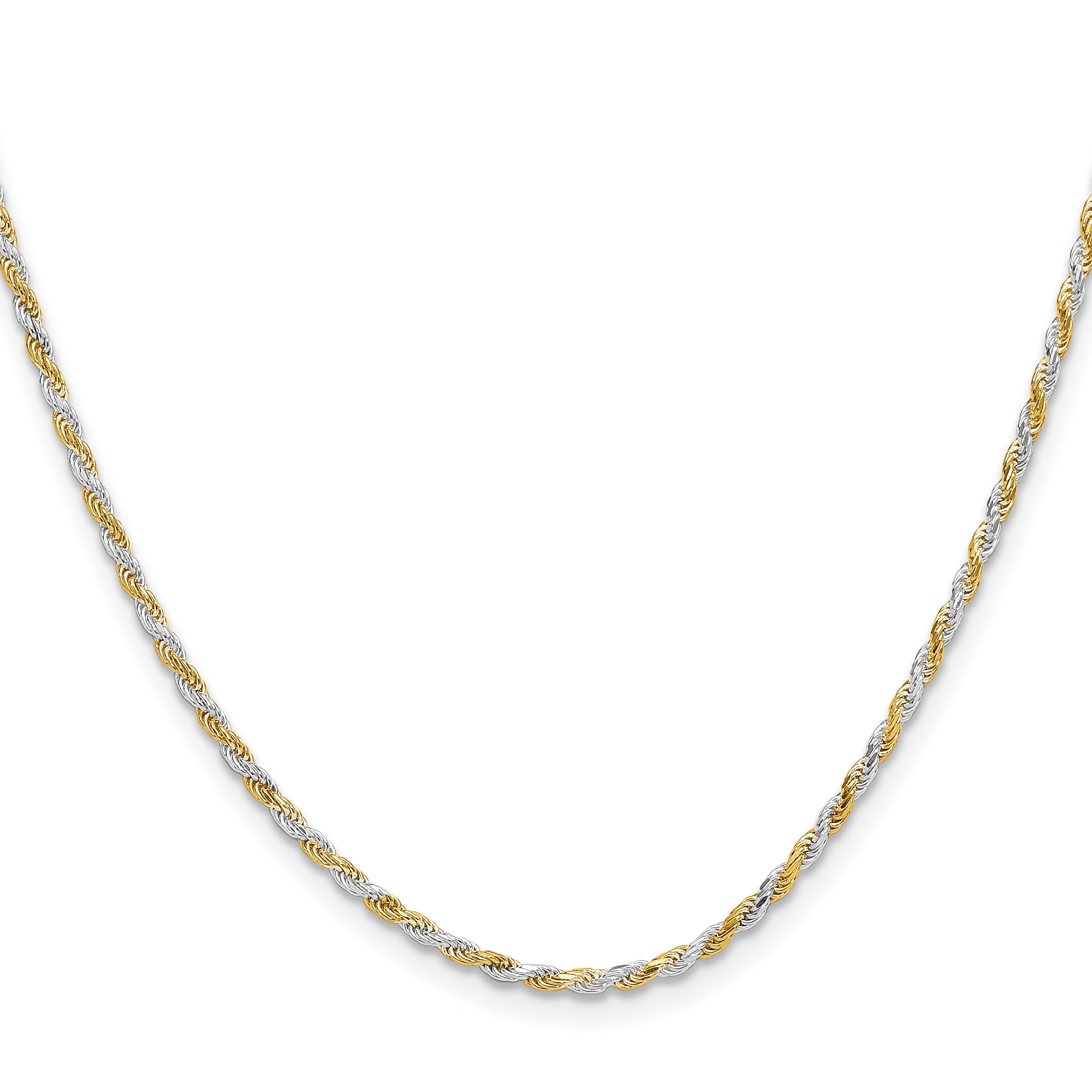 18 Inch Sterling Silver And Vermeil 1.85mm Diamond-Cut Rope Chain Necklace